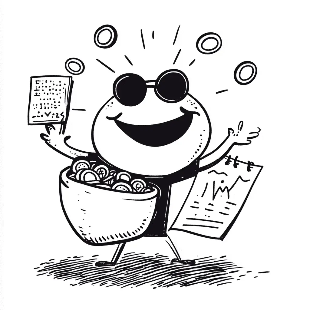 Mascotă jonglând cu un grafic de creștere, ilustrație