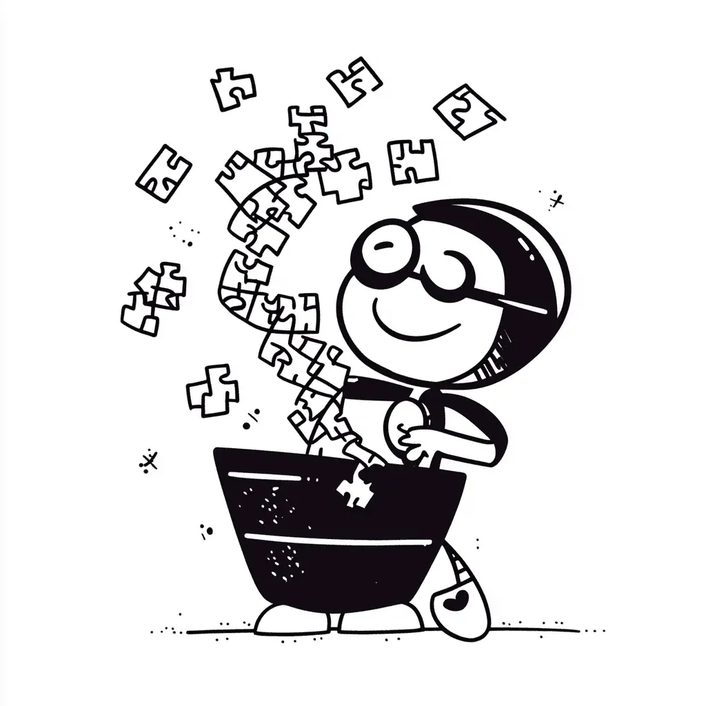 Mascotă combinând piese de puzzle, ilustrație