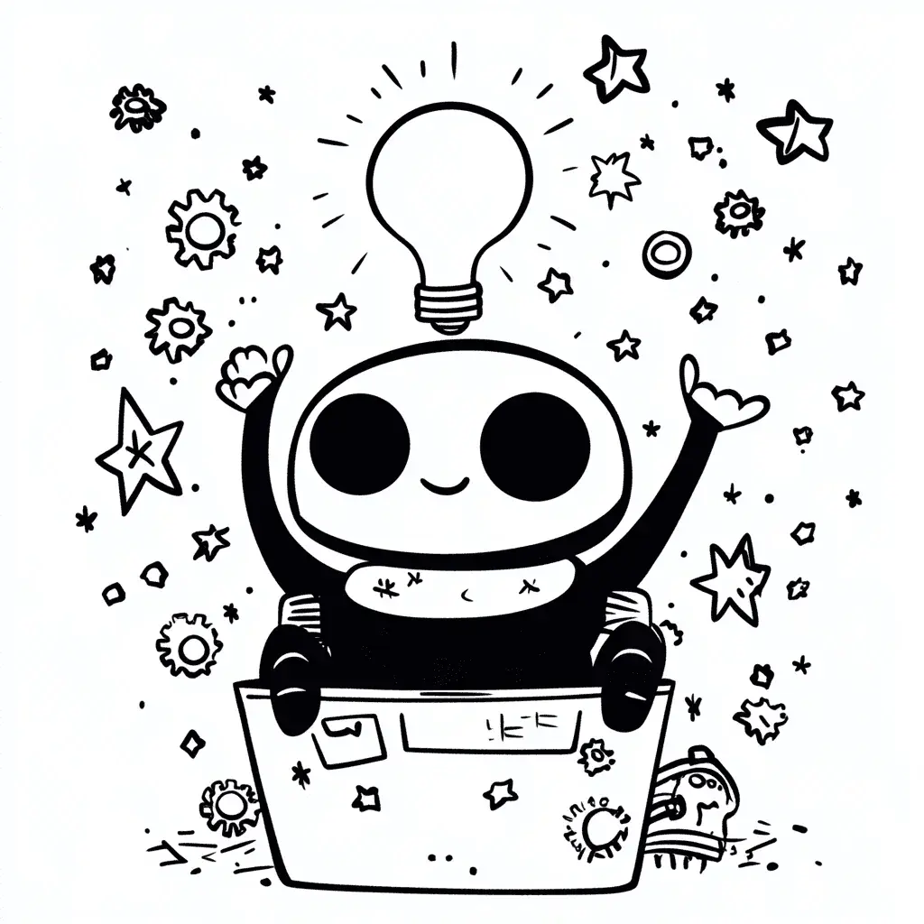 Mascotă cu bec idee, ilustrație